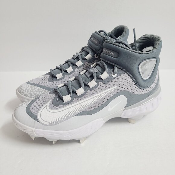 NEW Nike Alpha Huarache Elite 4 Mid Baseball Cleats DJ6520-012 Size 8.5 Gray - Picture 1 of 11
